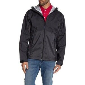 Hawke & Co Sport Men's Hooded Water Resistant Rain Full Zip Jacket Black L $150